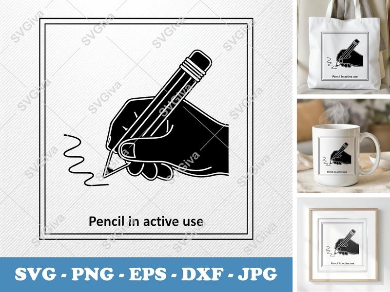 Pencil SVG, Hand Writing Modern Design, PNG EPS DXF Cut File for Cricut Silhouette, School Supplies, Work Icon