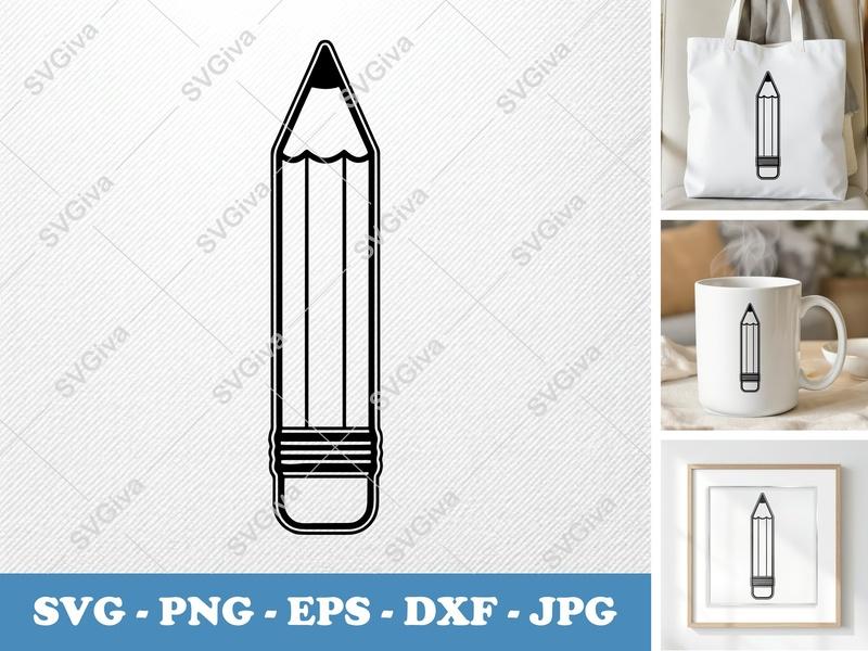 Pencil SVG, Modern Clean Design, Graphite Pencil Cut File | PNG EPS DXF for Cricut Silhouette