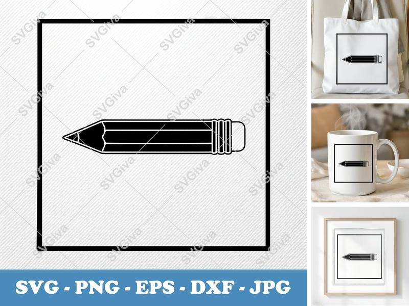 Pencil SVG, Modern Clean Design, Lined Pencil, Eraser Tip | PNG EPS DXF for Cricut, Silhouette Cut File