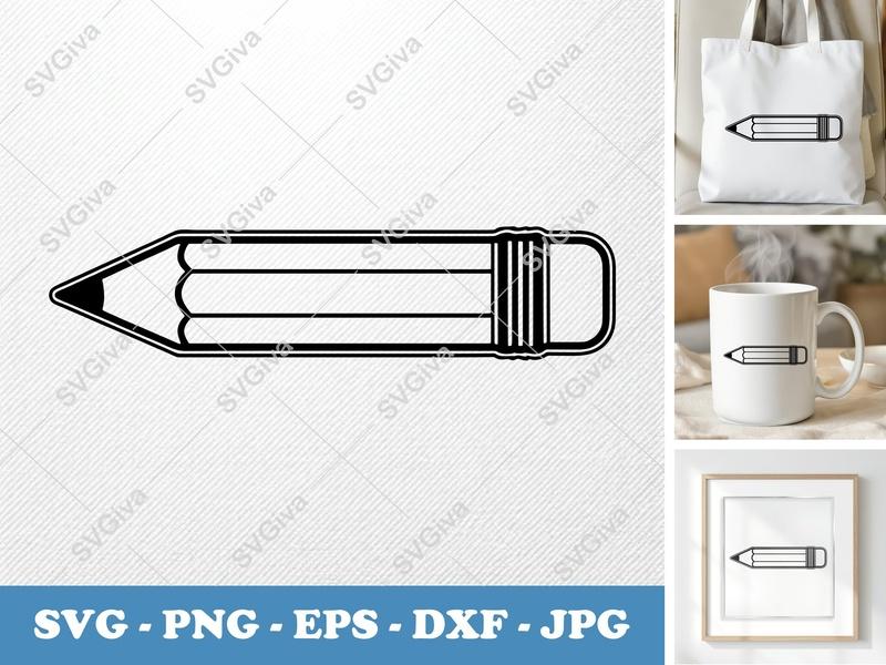 Pencil SVG, Modern Clean Design, Outline Vector Cut File for Cricut, Silhouette | PNG, EPS, DXF Formats