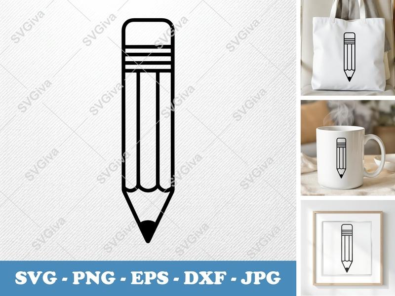 Pencil SVG | Modern Clean Design, School Supplies Cut File | PNG, EPS, DXF for Cricut & Silhouette