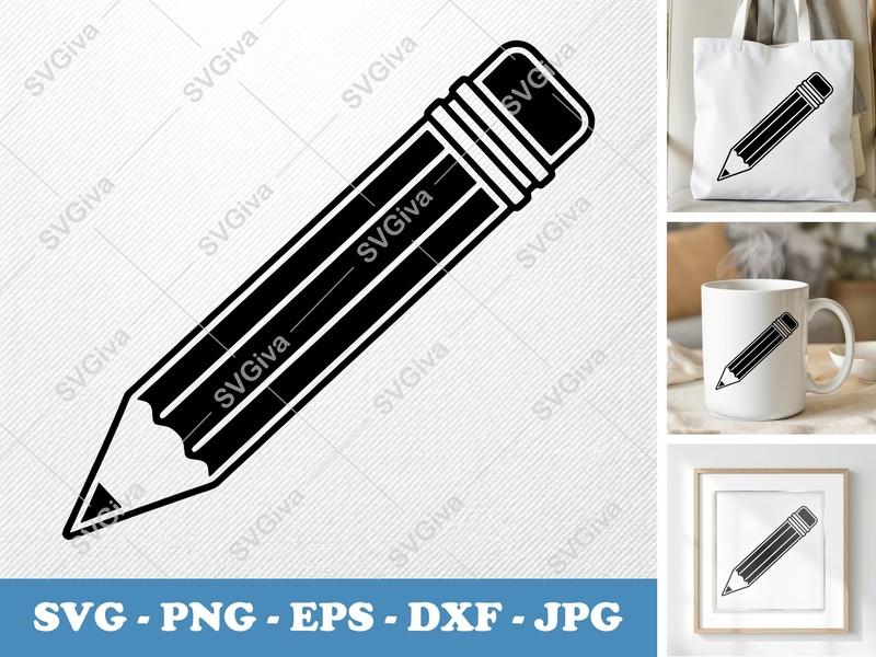 Pencil SVG, Modern Clean Design, School Supply, Craft Cut File | PNG EPS DXF for Cricut, Silhouette