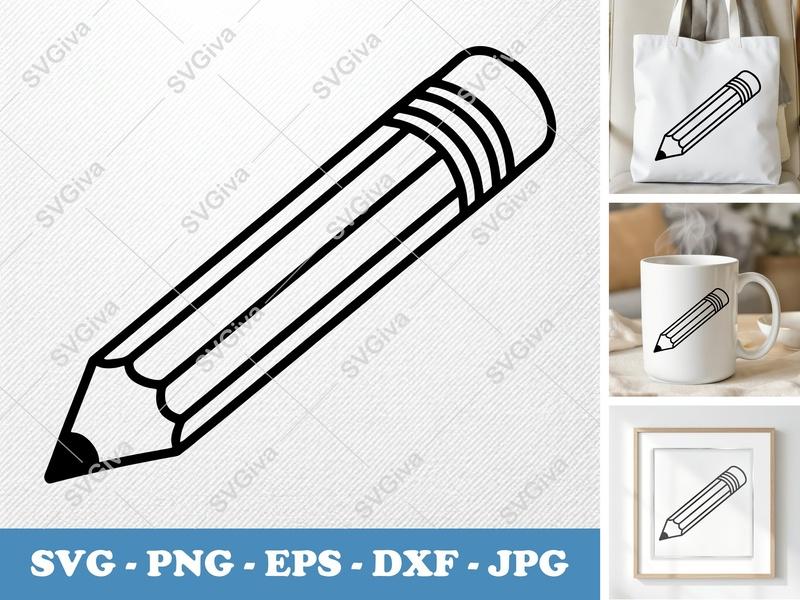 Pencil SVG, Modern Clean Line Art, School Supplies, Teacher Gift | PNG EPS DXF for Cricut, Silhouette Cut File