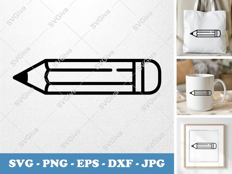 Pencil SVG Modern Design, Line Art Drawing, Digital Download PNG, EPS, DXF for Cricut & Silhouette