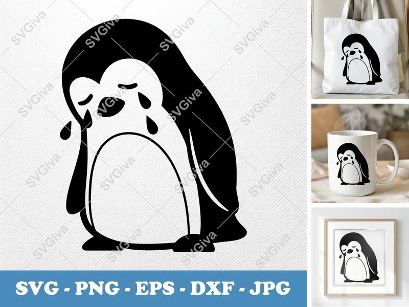 Penguin Crying SVG | Sad Animal PNG, EPS, DXF | Cute Tears Cut File for Cricut, Silhouette | Modern Design