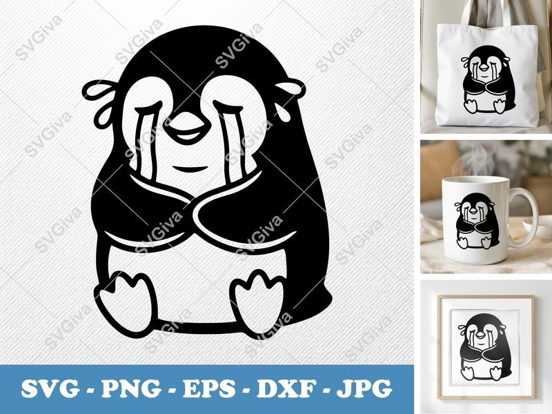 Penguin Crying SVG | Sad Penguin Cut File | Tears PNG EPS DXF for Cricut & Silhouette | Cute Animal Vector Art