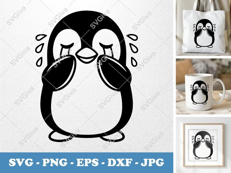 Penguin Crying SVG | Sad Penguin Face, Tears | PNG EPS DXF | Cricut Silhouette Cut File