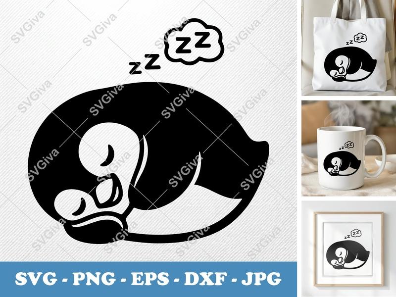Penguin Sleeping SVG | Cute Napping Animal PNG EPS DXF for Cricut & Silhouette | Modern Sleepy Bird Cut File