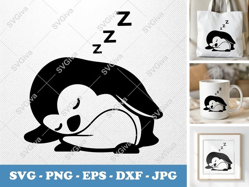 Penguin Sleeping SVG PNG DXF EPS | Cute Animal Cut File for Cricut Silhouette Projects