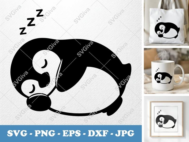 Penguin Sleeping SVG PNG EPS DXF | Cute Modern Sleepy ZZZ Design | Cricut Silhouette Cut File Clipart Vector