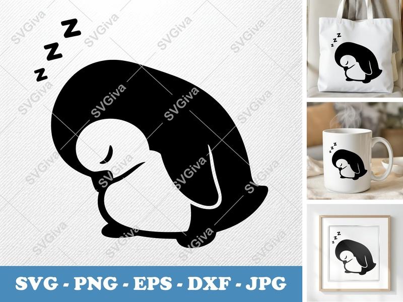 Penguin Sleeping SVG | Puffy Soft Shapes | Inflated Pillow-Soft Design | PNG DXF EPS | Cricut Silhouette File