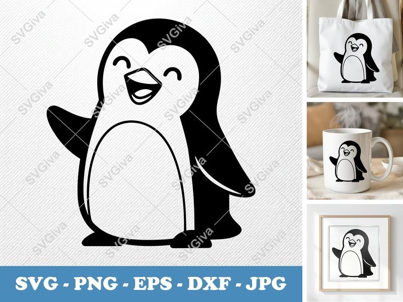 Penguin Smiling Happily SVG PNG DXF EPS | Happy Penguin Cut File Cricut Silhouette