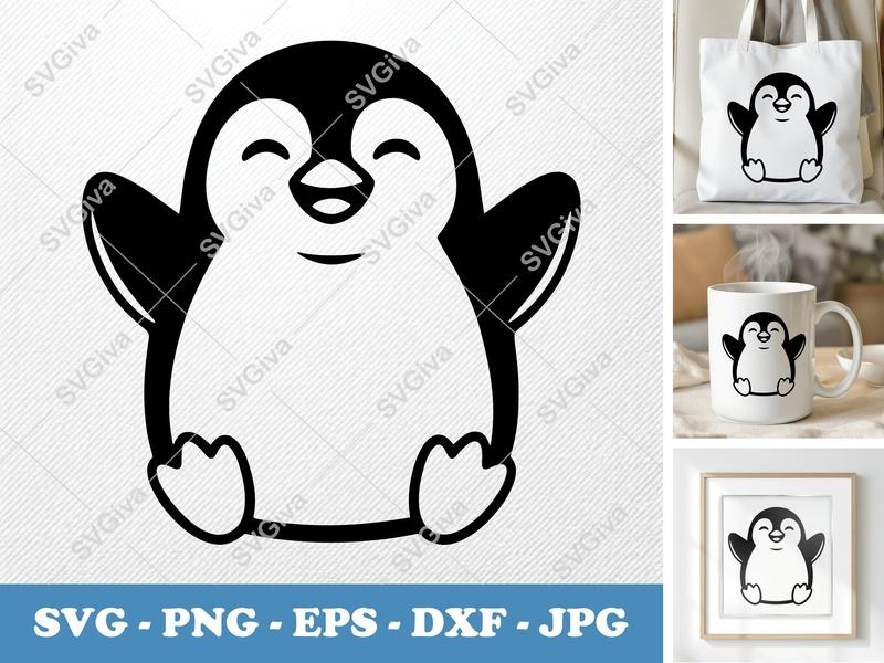 Penguin SVG, Cute Penguin Clipart, Happy Animal Cut File, Modern Design, PNG, EPS, DXF for Cricut, Silhouette