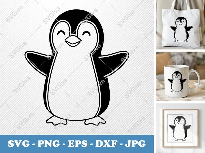 Penguin SVG | Cute Penguin Clipart, Happy Penguin Cut File | PNG EPS DXF for Cricut, Silhouette, Vinyl Decal, Shirt Design