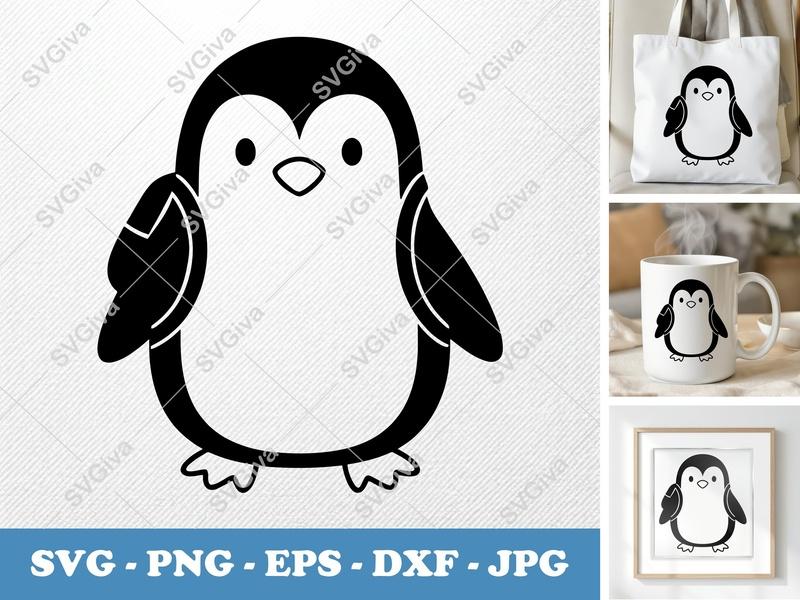 Penguin SVG, Friendly Bean-Shaped Design, Rounded Body Cut File | PNG DXF EPS for Cricut & Silhouette