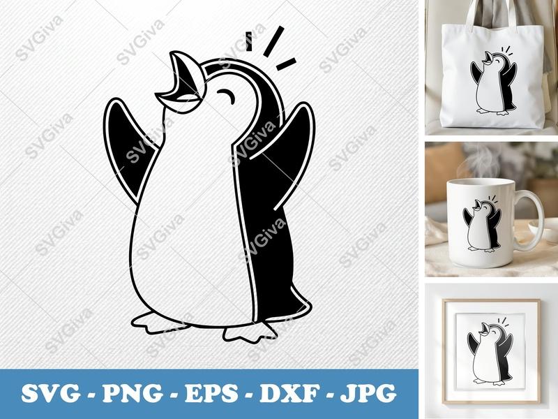 Penguin SVG | Happy Penguin Cut File | Modern Cartoon Design | PNG EPS DXF for Cricut & Silhouette Machines