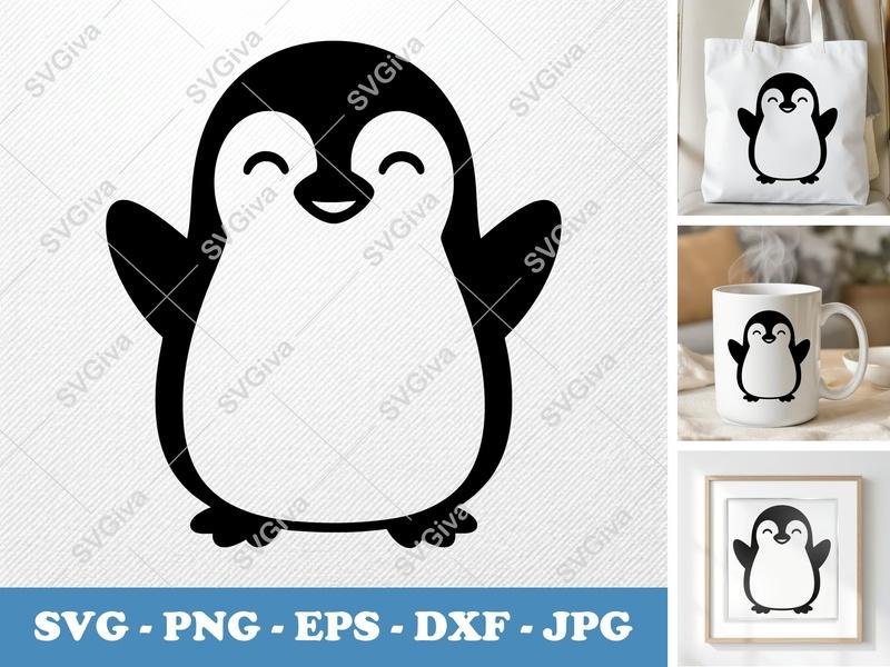 Penguin SVG, Happy Simple Penguin PNG EPS DXF | Cute Animal Cut File for Cricut & Silhouette, Modern Design