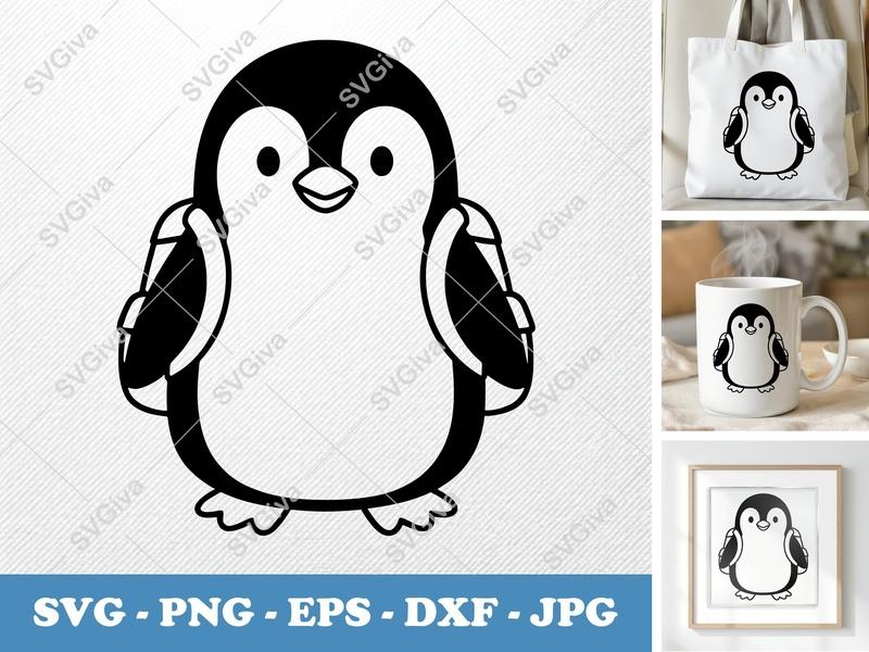Penguin SVG | Modern Clean Line Art | PNG EPS DXF Cut File for Cricut Silhouette | Cartoon Animal Clipart Vector