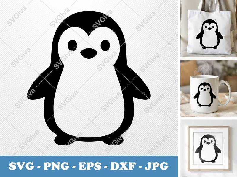 Penguin SVG | Puffy Cartoon | Soft Pillow-like Shapes | PNG DXF EPS | Cricut Silhouette File
