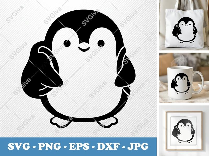 Penguin Wearing Backpack SVG, Puffy Shaped Inflated Pillow-Soft Forms, PNG DXF EPS, Cricut Silhouette Cut File