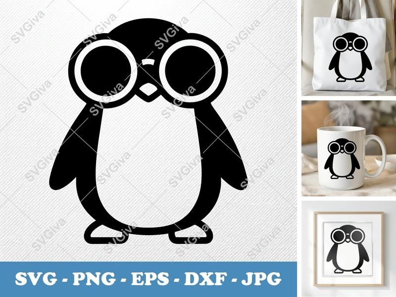 Penguin Wearing Sunglasses SVG | Double-Outline Minimalist Cut File for Cricut & Silhouette | PNG DXF EPS Vector