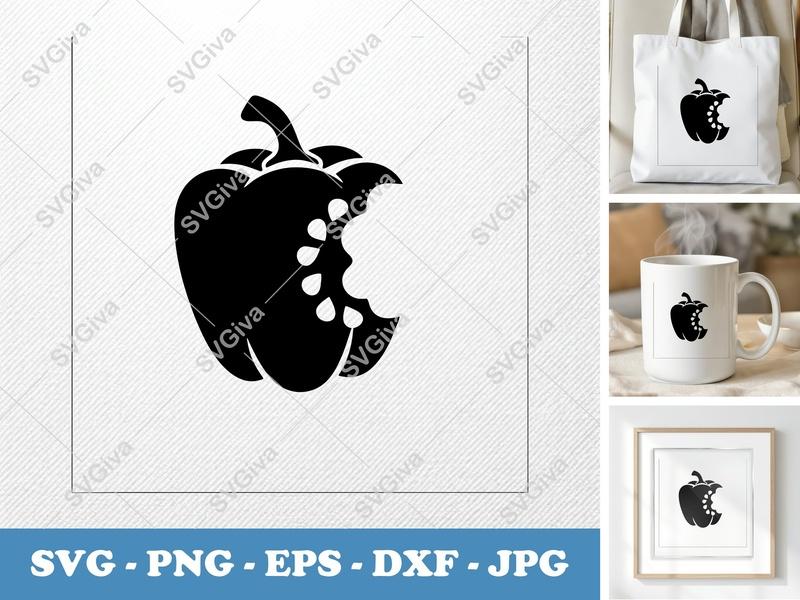 Pepper Partially Eaten SVG | Puffy Soft Forms | PNG DXF EPS | Cricut Silhouette | Kitchen Food Vector