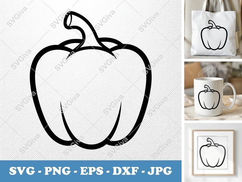 Pepper SVG | Bell Pepper Outline, Vegetable Clipart, Food Cut File for Cricut, Silhouette | PNG EPS DXF Vector