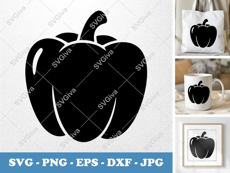 Pepper SVG, Bell Pepper Vector, Simple Vegetable Clipart, Food Icon, PNG EPS DXF for Cricut, Silhouette