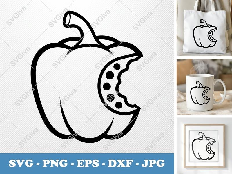 Pepper SVG | Bitten Bell Pepper Cut File, Vegetable Outline, Food Clipart | PNG, EPS, DXF for Cricut & Silhouette