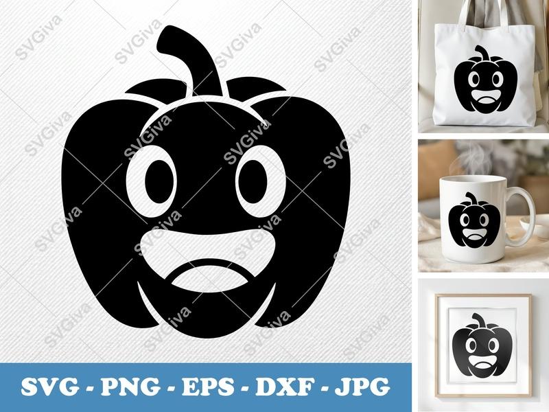 Pepper SVG | Happy Bell Pepper Clip Art | Funny Vegetable Face | PNG EPS DXF for Cricut & Silhouette, Kitchen Decor