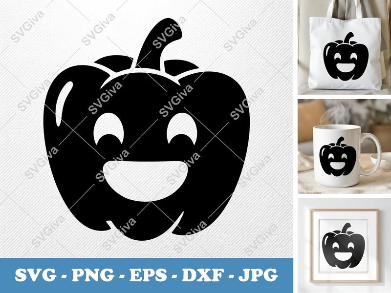 Pepper SVG | Happy Bell Pepper | Vegetable Cut File for Cricut, Silhouette | PNG EPS DXF Vector Clipart