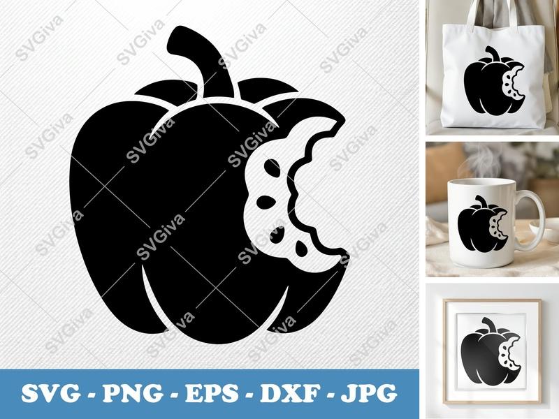 Pepper SVG, Modern Clean Design, Bell Pepper Bite, Cut File for Cricut, Silhouette, PNG, EPS, DXF File
