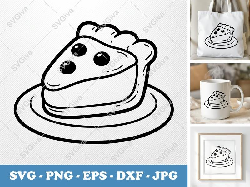 Pie Slice on a Plate SVG PNG DXF EPS | Dessert Food Cricut Silhouette Cut File