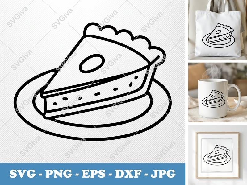 Pie Slice on a Plate SVG PNG DXF EPS | Dessert Food Cut File Cricut Silhouette