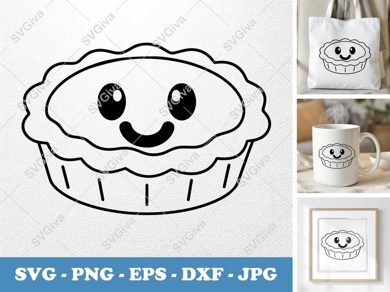 Pie Slice SVG, Kawaii Pie Cut File, Cute Dessert Outline | PNG EPS DXF for Cricut, Silhouette