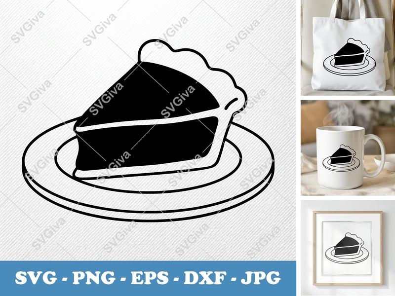 Pie Slice SVG | Modern Clean Pie on Plate Cut File | PNG EPS DXF for Cricut Silhouette, Dessert Food Clip Art