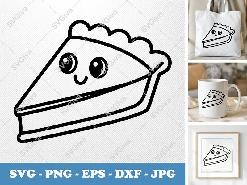 Pie Slice with Smiling Face SVG PNG DXF EPS | Kawaii Food Cut File for Cricut Silhouette