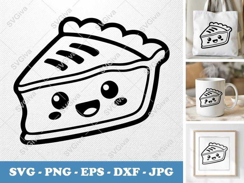 Pie Slice with Smiling Face SVG | Puffy Pillow Soft Design | PNG DXF EPS Cut Files for Cricut Silhouette