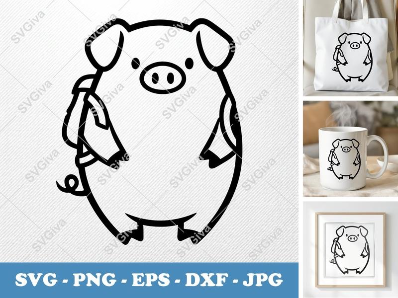 Pig SVG Cute Cartoon Animal, Modern Clean Design, PNG EPS DXF | Cricut & Silhouette Cut File, Farm Animal Clipart
