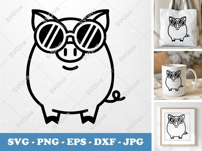 Pig Wearing Sunglasses SVG PNG DXF EPS | Cricut Silhouette Cut File