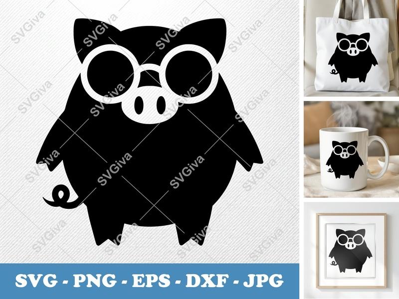 Pig Wearing Sunglasses SVG | Puffy Pillow Soft Shapes | PNG DXF EPS | Cricut Silhouette | Cute Animal Cut File