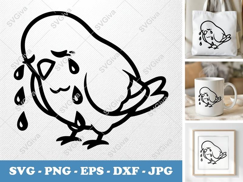Pigeon Crying SVG | Bold Contour Minimalist Character | PNG DXF EPS | Cricut Silhouette Cut File