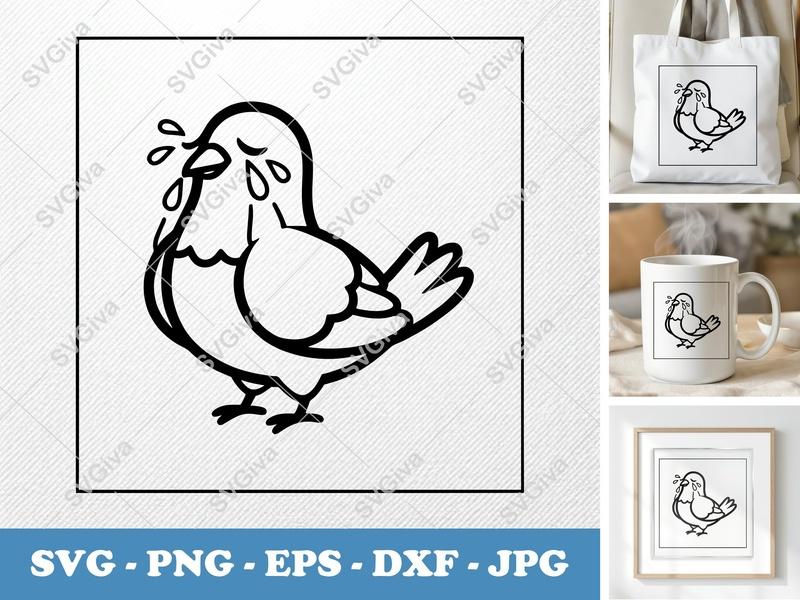 Pigeon Crying SVG | Double-Outline Look, Minimalist Shapes | PNG DXF EPS | Cricut Silhouette File