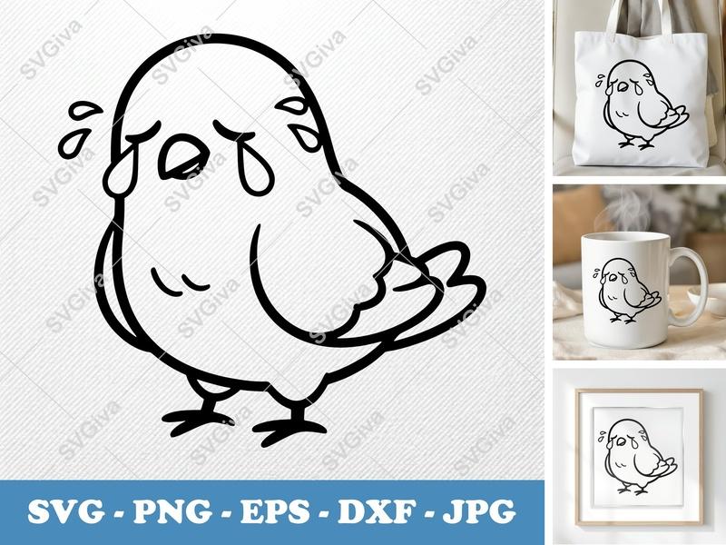 Pigeon Crying SVG PNG DXF EPS | Sad Bird Cut File for Cricut Silhouette | Emotional Animal Vector Art