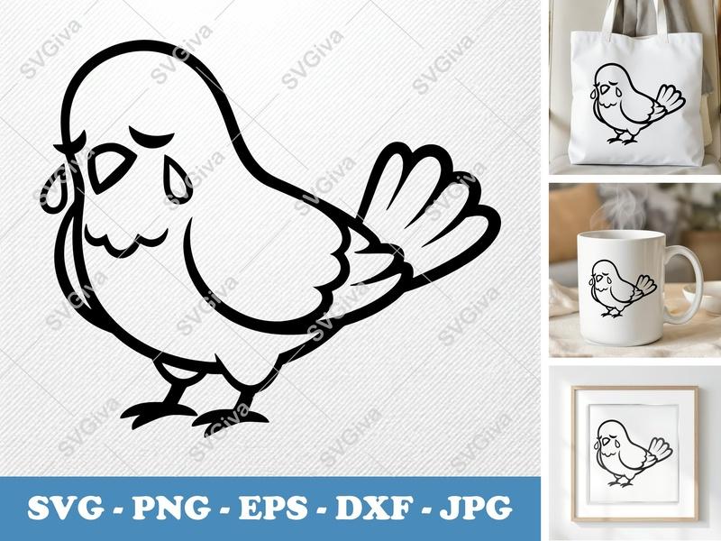 Pigeon Crying SVG, Sad Bird PNG, Outline EPS, Cartoon DXF | Cricut & Silhouette Cut File, Modern Animal Clipart