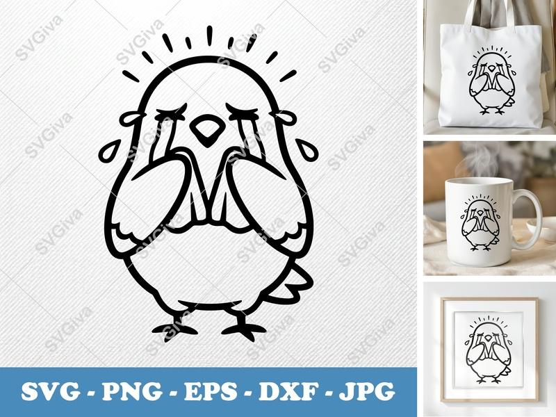 Pigeon Crying SVG, Sad Bird PNG, Outline EPS, DXF Cut File for Cricut, Silhouette, Cute Animal Vector, Digital Download