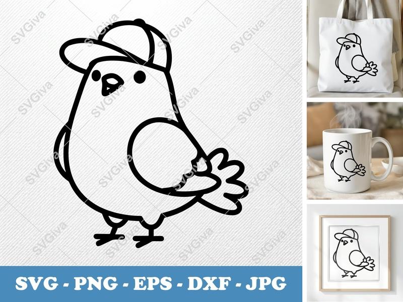 Pigeon in a Cap SVG | Friendly Bean-Shaped Bird Outline | PNG DXF EPS | Cricut Silhouette File