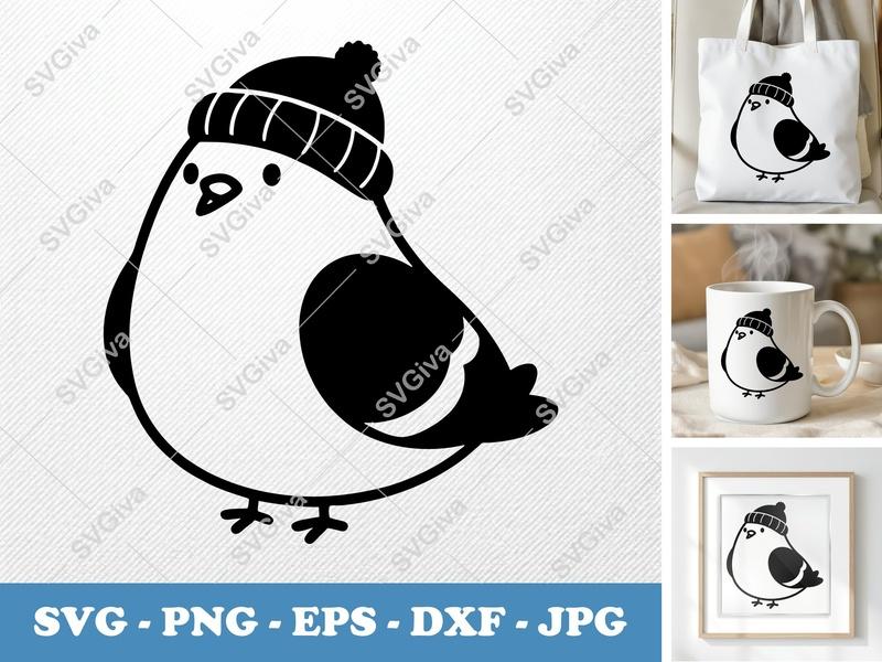 Pigeon in a Cap SVG | Puffy Soft Shapes | Inflated Look | PNG DXF EPS | Cricut Silhouette File