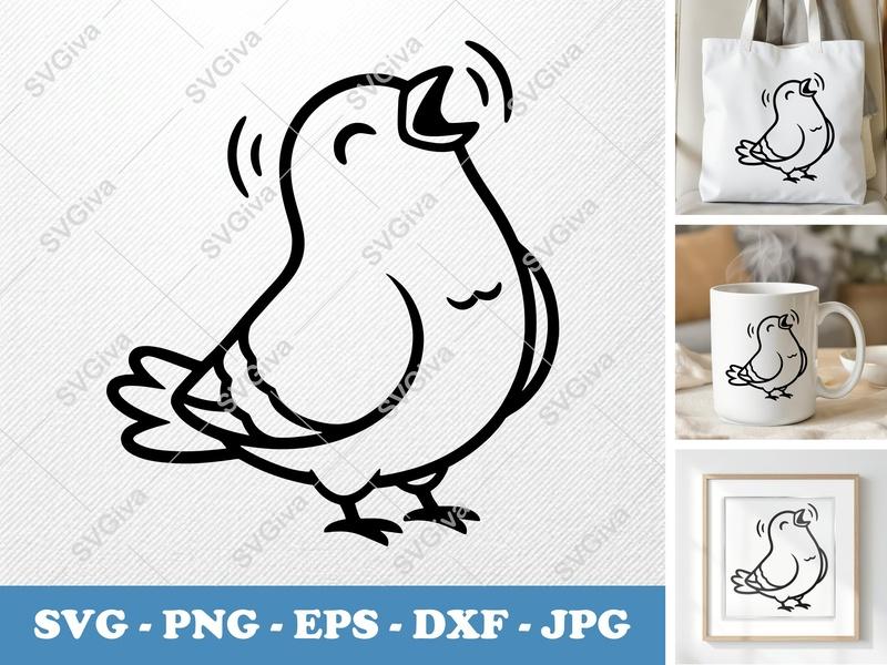 Pigeon Singing SVG | Minimalist Bold Contour Cut File | PNG DXF EPS for Cricut & Silhouette