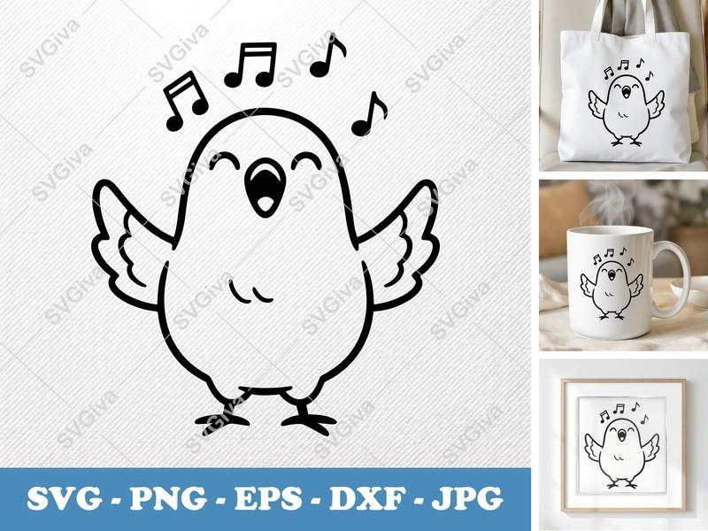 Pigeon Singing SVG PNG DXF EPS | Bird Music Notes Cut File Cricut Silhouette